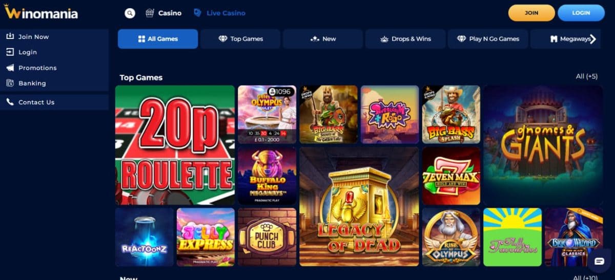 Winomania Casino — Slots, Jackpots & Live Tables image 1